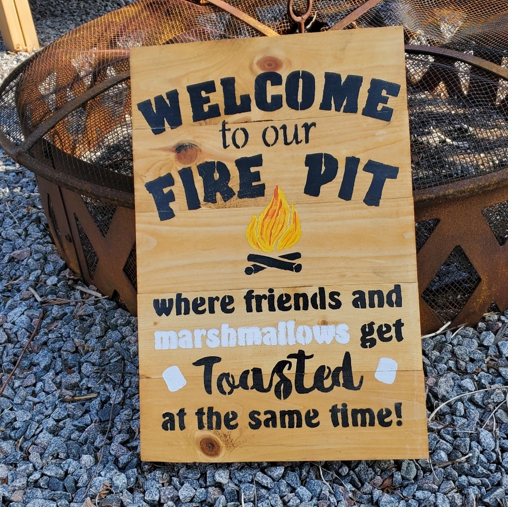 Welcome to our Fire Pit Wood Sign